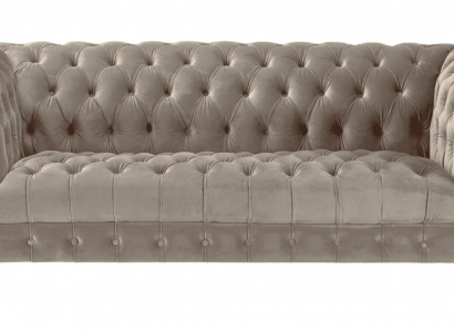 Beige Samt Couch Luxus Polster Chesterfield Möbel Sofa mit Knöpfen Dreisitzer